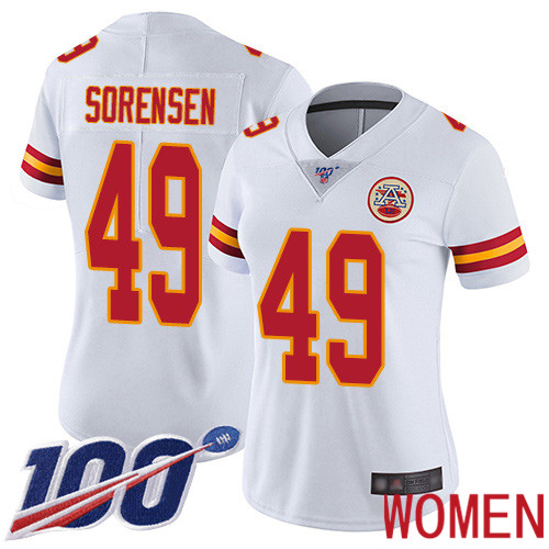 Women Kansas City Chiefs #49 Sorensen Daniel White Vapor Untouchable Limited Player 100th Season Nike NFL Jersey
